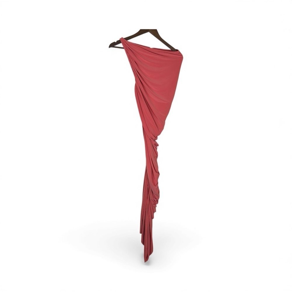Norma Kamali Coral One Shoulder Ruched Midi Dress XS Bodycon Cocktail - Picture 7 of 8